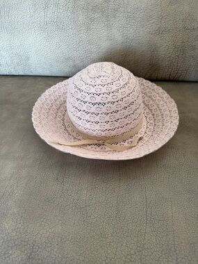 Four Buttons By San Diego Hat Co Beige Light Crochet Sun Hat with Ribbon Size S